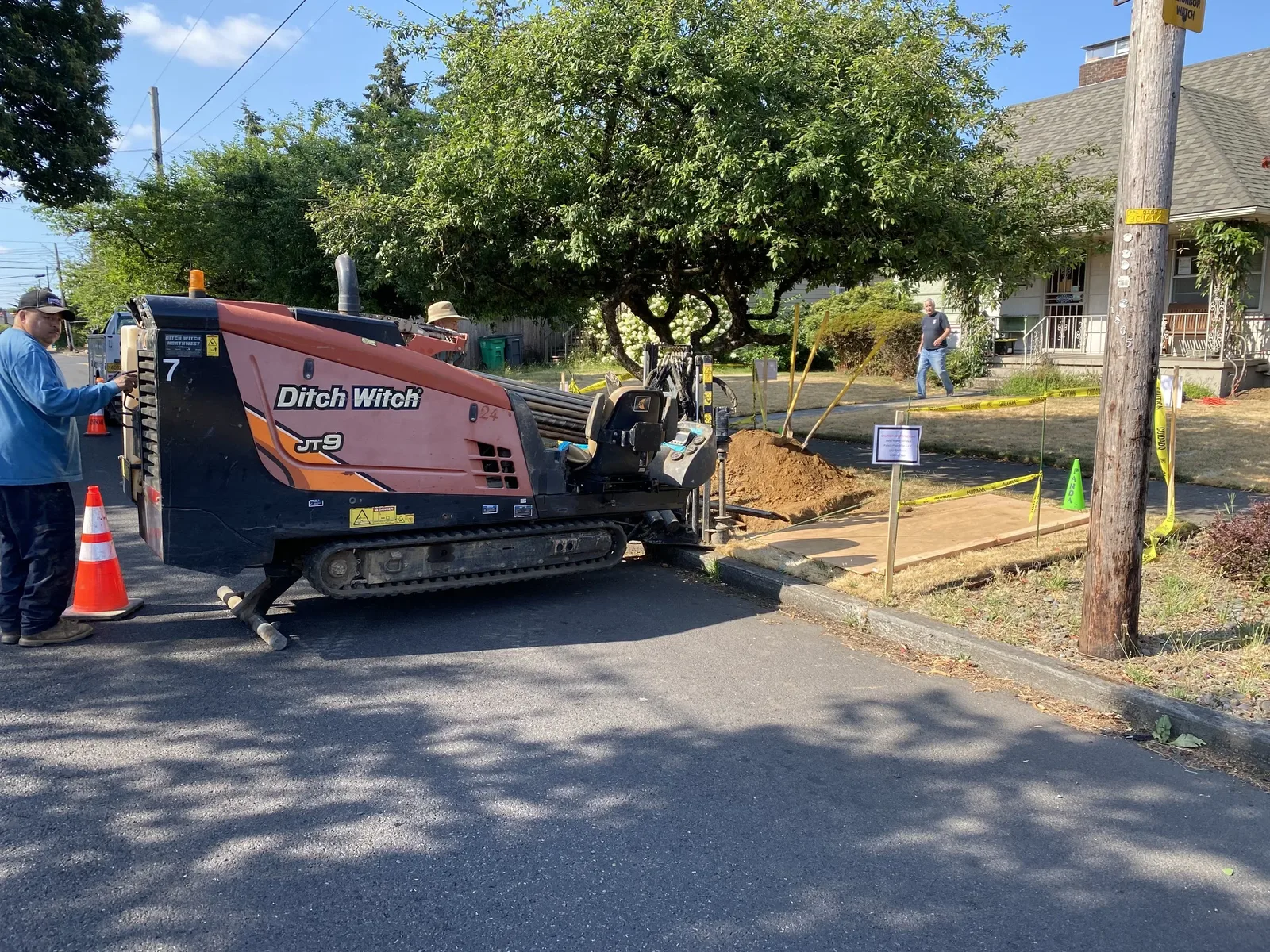 Panda Plumbing directional boring rig replacing a main water line with minimal digging